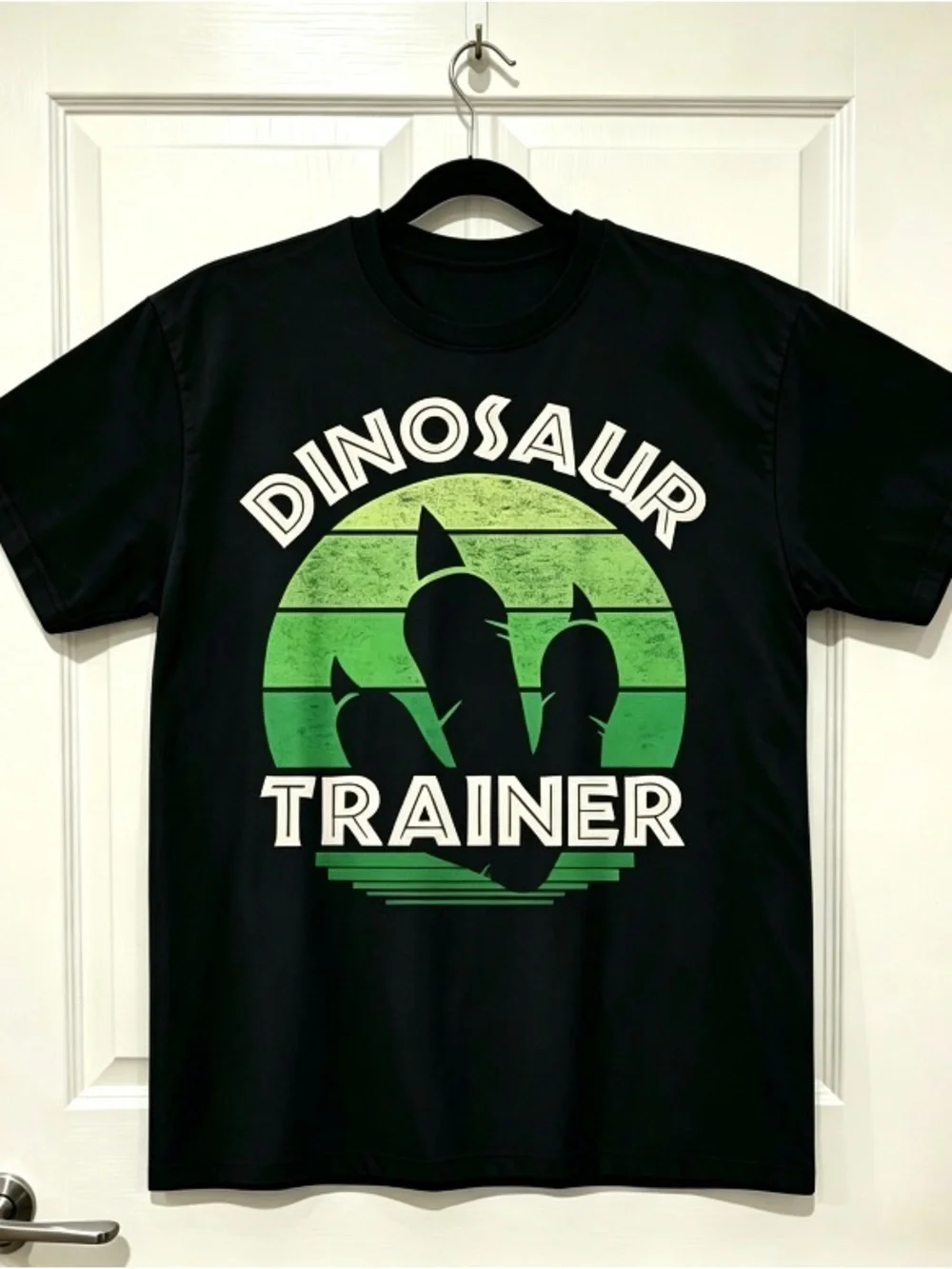 Dinosaur Trainer Retro Green Gradient Dinosaur Claw Print Black Short Sleeve